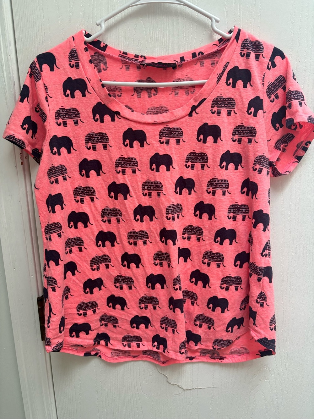 Annabelle Coral Pink Tee with Navy Elephant Print